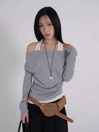 Coel Halter Layer Drape Off T-shirt