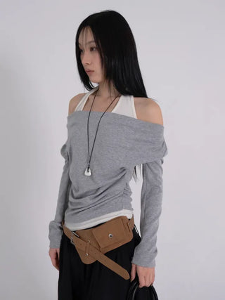 Coel Halter Layer Drape Off T-shirt