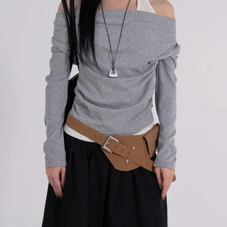 Coel Halter Layer Drape Off T-shirt