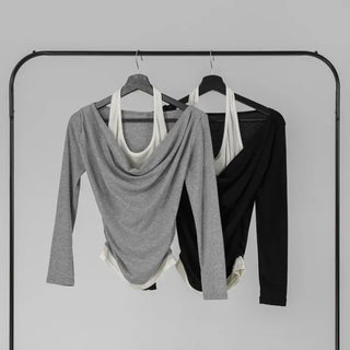 Coel Halter Layer Drape Off T-shirt