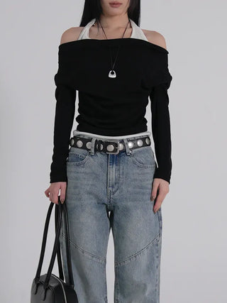 Coel Halter Layer Drape Off T-shirt