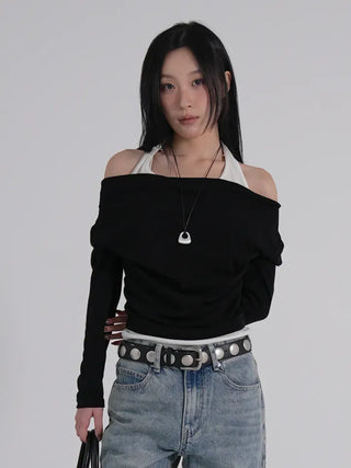 Coel Halter Layer Drape Off T-shirt