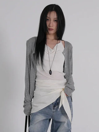 Hayu Cowl Neck Halter Diagonal Long Sleeveless