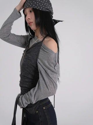 Hayu Cowl Neck Halter Diagonal Long Sleeveless