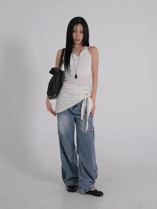 Hayu Cowl Neck Halter Diagonal Long Sleeveless