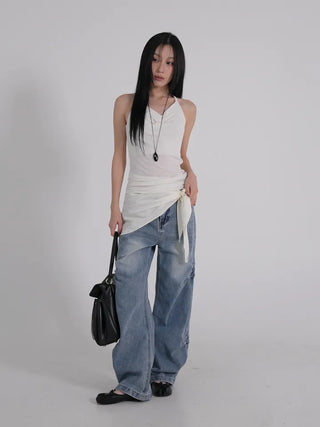 Hayu Cowl Neck Halter Diagonal Long Sleeveless
