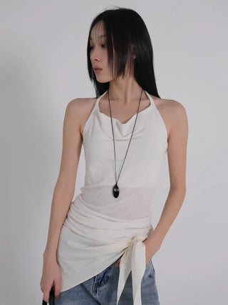 Hayu Cowl Neck Halter Diagonal Long Sleeveless