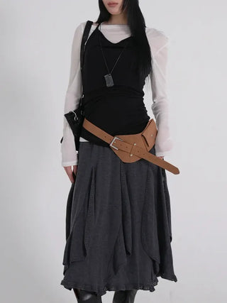 Hayu Cowl Neck Halter Diagonal Long Sleeveless