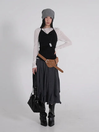 Hayu Cowl Neck Halter Diagonal Long Sleeveless