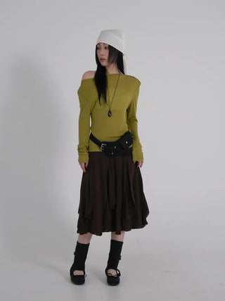 Dion Boat Neck Off-Shoulder Basic Tee