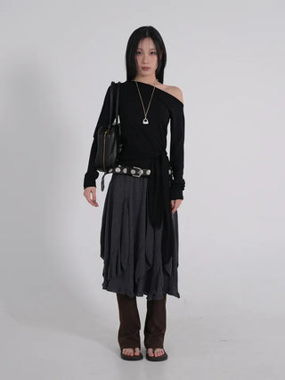 Vero Vintage Asymmetrical Wavy Knit Skirt