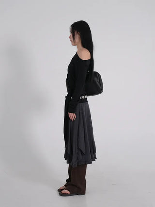 Vero Vintage Asymmetrical Wavy Knit Skirt