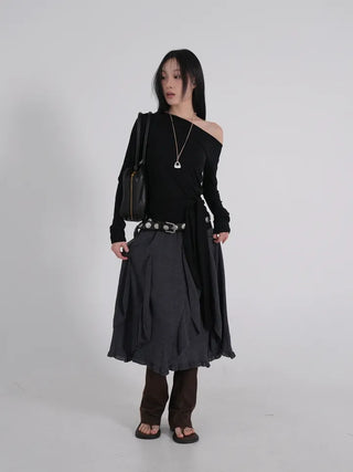 Vero Vintage Asymmetrical Wavy Knit Skirt
