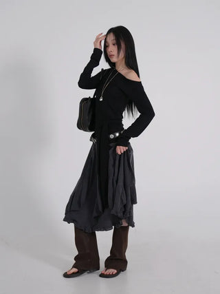 Vero Vintage Asymmetrical Wavy Knit Skirt