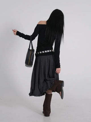 Vero Vintage Asymmetrical Wavy Knit Skirt