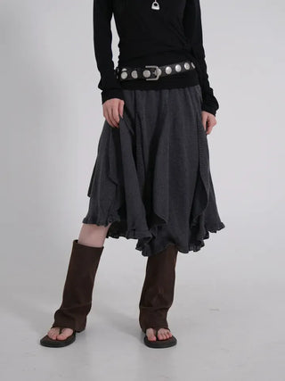 Vero Vintage Asymmetrical Wavy Knit Skirt