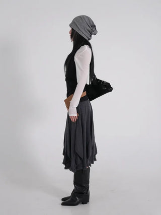 Vero Vintage Asymmetrical Wavy Knit Skirt