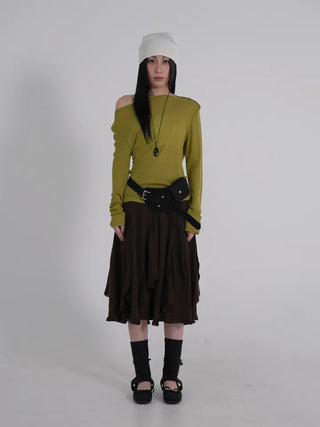 Vero Vintage Asymmetrical Wavy Knit Skirt