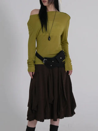 Vero Vintage Asymmetrical Wavy Knit Skirt
