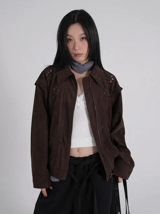Keon Punching Point Suede Zip-Up Jacket