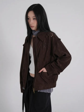 Keon Punching Point Suede Zip-Up Jacket
