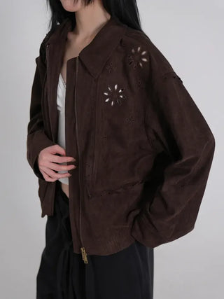 Keon Punching Point Suede Zip-Up Jacket