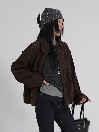 Keon Punching Point Suede Zip-Up Jacket