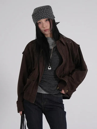 Keon Punching Point Suede Zip-Up Jacket