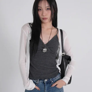 Tael Lace Ribbed Shirred Sleeveless Top