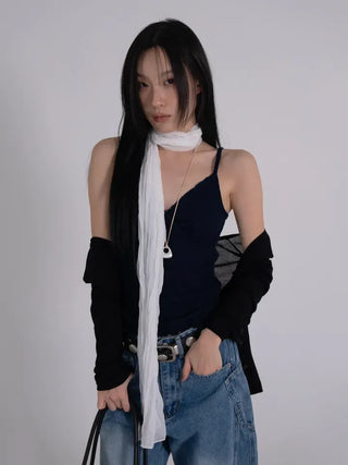 Tael Lace Ribbed Shirred Sleeveless Top