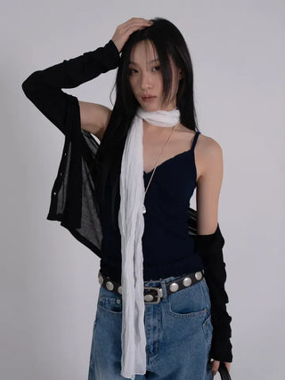 Tael Lace Ribbed Shirred Sleeveless Top