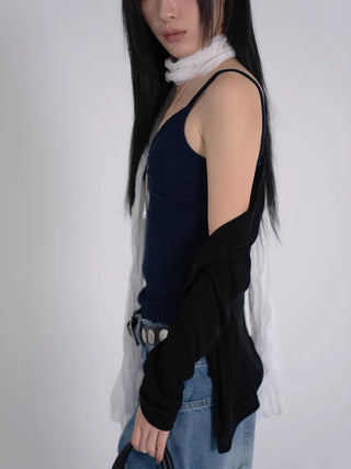 Tael Lace Ribbed Shirred Sleeveless Top