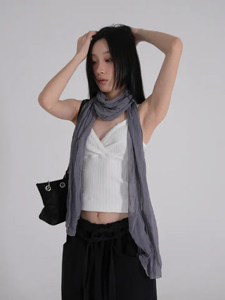 Tael Lace Ribbed Shirred Sleeveless Top