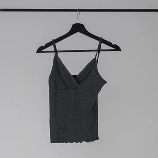 Tael Lace Ribbed Shirred Sleeveless Top