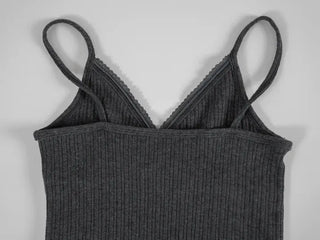 Tael Lace Ribbed Shirred Sleeveless Top