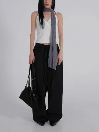 Tael Lace Ribbed Shirred Sleeveless Top