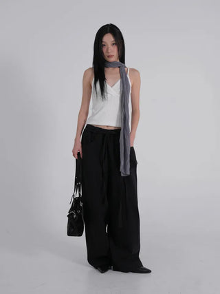 Tael Lace Ribbed Shirred Sleeveless Top