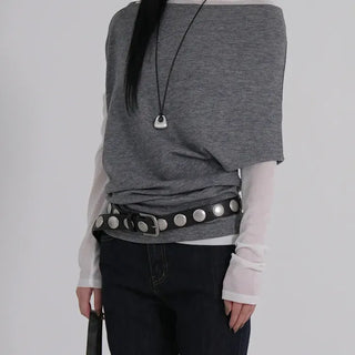 PN Asymmetrical Off-Shoulder Shirred Short-Sleeve Knit