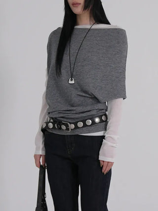 PN Asymmetrical Off-Shoulder Shirred Short-Sleeve Knit