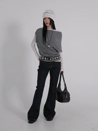 PN Asymmetrical Off-Shoulder Shirred Short-Sleeve Knit