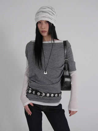 PN Asymmetrical Off-Shoulder Shirred Short-Sleeve Knit
