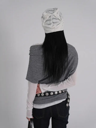 PN Asymmetrical Off-Shoulder Shirred Short-Sleeve Knit