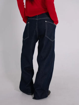 Zeo Loose Fit Mild Wash Cut-out Denim Pants
