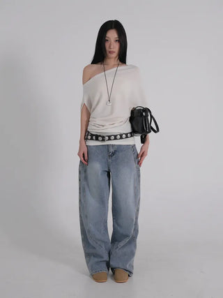 Zeo Loose Fit Mild Wash Cut-out Denim Pants