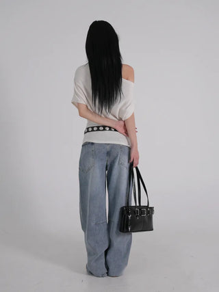 Zeo Loose Fit Mild Wash Cut-out Denim Pants