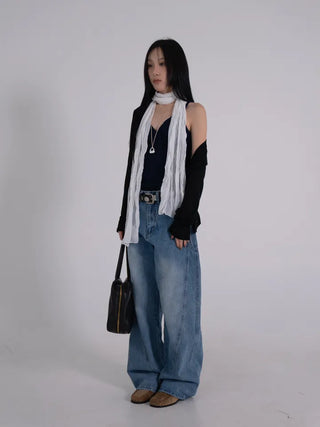 Zeo Loose Fit Mild Wash Cut-out Denim Pants