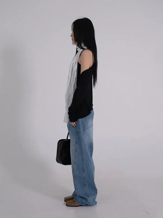 Zeo Loose Fit Mild Wash Cut-out Denim Pants