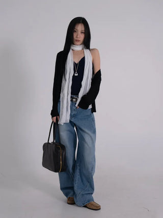 Zeo Loose Fit Mild Wash Cut-out Denim Pants