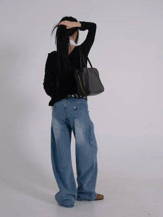 Zeo Loose Fit Mild Wash Cut-out Denim Pants