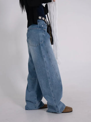 Zeo Loose Fit Mild Wash Cut-out Denim Pants